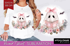 Cute Ghost Round Tshirt Background - Spooky Halloween PNG Product Image 1