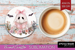 Cute Ghost Round Coaster - Spooky Halloween Coaster PNG Product Image 1