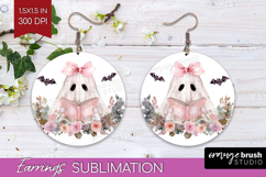 Cute Ghost Round Earrings - Spooky Halloween PNG Sublimation Product Image 1