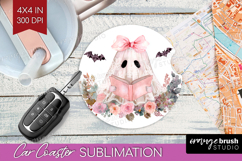 Cute Ghost Car Coaster - Spooky Halloween Coaster PNG Product Image 1