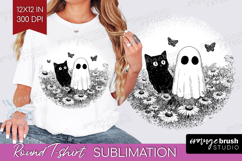 Cute Ghost Round Tshirt Background - Spooky Halloween PNG Product Image 1