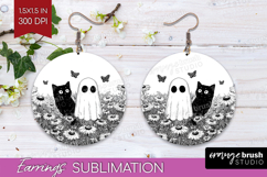 Cute Ghost Round Earrings - Spooky Halloween PNG Sublimation Product Image 1