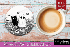 Cute Ghost Round Coaster - Spooky Halloween Coaster PNG Product Image 1