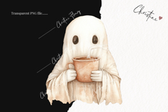 Cozy Halloween Ghost Drinking Coffee | Halloween PNG Product Image 2