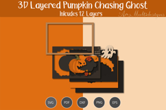 3D Layered Pumpkin Chasing Ghost SVG Product Image 3