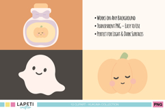 Cute ghost and pastel pumpkin clipart with kawaii face