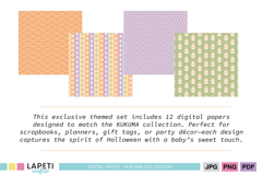 Digital background with pastel pumpkins and ghosts for Halloween crafts