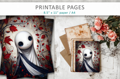 cute ghost illustrations, printable ghost art papers Product Image 6