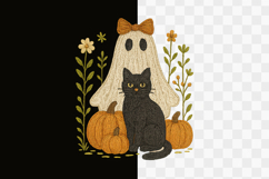 Retro Ghost Black Cat Fall Pumpkin Halloween PNG Design Product Image 1