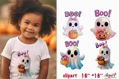 Cute ghost with bow, treats pastel Halloween Boo clipart PNG Product Image 1