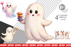 Clipart Watercolor Ghost Candy Party Product Image 1