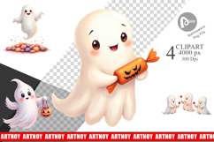 Clipart Watercolor Ghost Candy Party Product Image 1