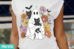 Retro Halloween Ghost & Cat PNG, Cute Ghost Png Product Image 3