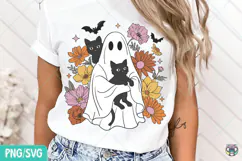 Retro Halloween Ghost & Cat PNG, Cute Ghost Png Product Image 1