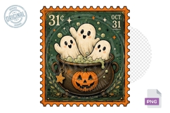 Ghost Cauldron Potion Halloween Stamp PNG Sublimation Art Product Image 1
