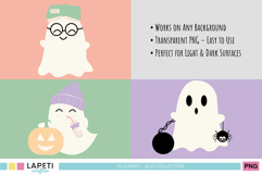 Cute Halloween Ghost Clipart Set | Kawaii Pastel Ghosts PNG Product Image 6
