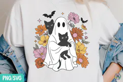 Retro Halloween Ghost & Cat PNG, Cute Ghost Png Product Image 4