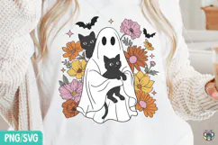 Retro Halloween Ghost & Cat PNG, Cute Ghost Png Product Image 5