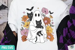 Retro Halloween Ghost & Cat PNG, Cute Ghost Png Product Image 6