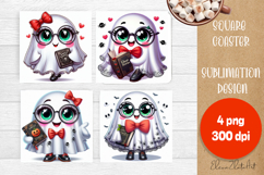 Ghost Halloween Sublimation Coaster | Square Coaster Product Image 1