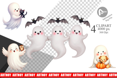 Clipart Watercolor Ghost Halloween Pets Product Image 1
