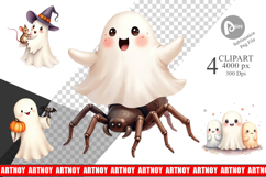 Clipart Watercolor Ghost Halloween Pets Product Image 1