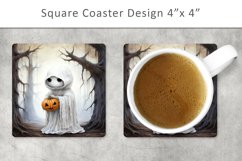 halloween ghost square coaster, halloween magnet Product Image 1
