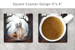halloween ghost square coaster, square magnet Product Image 1