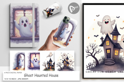 Digital Paper Watercolor Ghost Haunted House Product Image 1