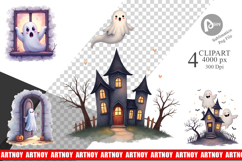 Clipart Watercolor Ghost Haunted House Product Image 1
