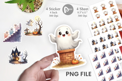 Sticker Watercolor Ghost Haunted House Product Image 1