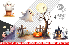 Clipart Watercolor Ghost Haunted House Product Image 1