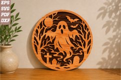 Ghost in Cemetery Halloween Laser Cut SVG Product Image 1