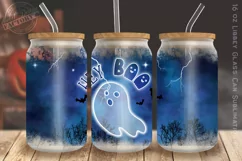 Ghost 16 oz libbey can glass, halloween glass tumbler png Product Image 1