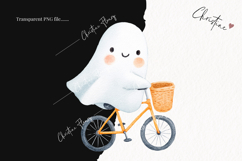 Cute Halloween Ghost Riding Bike Clipart | Halloween PNG Product Image 2
