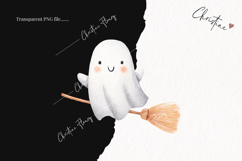 Cute Halloween Ghost on Broom Clipart | Halloween PNG Product Image 2