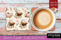 Cute Ghost Square Coaster - Spooky Halloween Coaster PNG Product Image 1