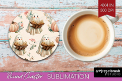 Cute Ghost Round Coaster - Spooky Halloween Coaster PNG Product Image 1