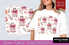 Cute Ghost Square Tshirt Background - Spooky Halloween PNG Product Image 1