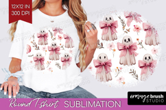 Cute Ghost Round Tshirt Background - Spooky Halloween PNG Product Image 1
