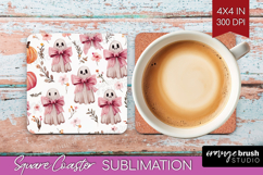 Cute Ghost Square Coaster - Spooky Halloween Coaster PNG Product Image 1