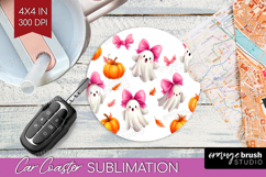 Cute Ghost Car Coaster - Spooky Halloween Coaster PNG Product Image 1