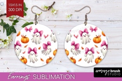 Cute Ghost Round Earrings - Spooky Halloween PNG Sublimation Product Image 1