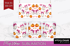 Cute Ghost Mug Wrap - Spooky Halloween Mug PNG Sublimation Product Image 1