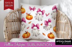Cute Ghost Pillow Sublimation - Spooky Halloween Pillow PNG Product Image 1