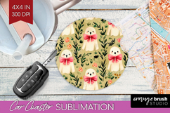 Cute Ghost Car Coaster - Spooky Halloween Coaster PNG Product Image 1