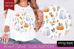 Cute Ghost Round Tshirt Background - Spooky Halloween PNG Product Image 1