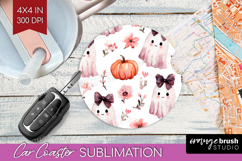 Cute Ghost Car Coaster - Spooky Halloween Coaster PNG Product Image 1