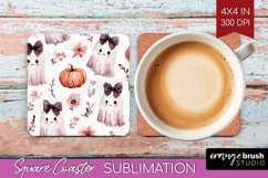 Cute Ghost Square Coaster - Spooky Halloween Coaster PNG Product Image 1