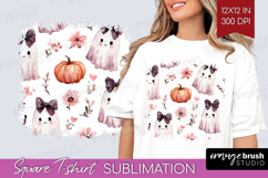 Cute Ghost Square Tshirt Background - Spooky Halloween PNG Product Image 1